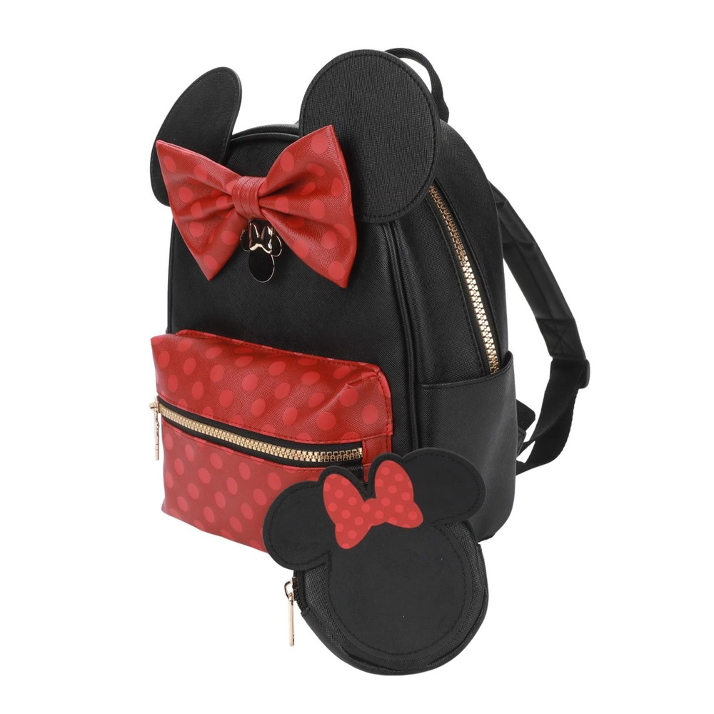 Disney Minnie Mouse Mini Backpack with Coin Pouch Charm Black Red Polka Dot - Picture 3 of 11